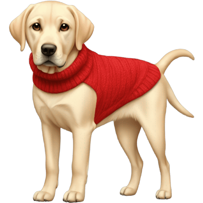 Pale golden slim Labrador wearing a red jumper  emoji