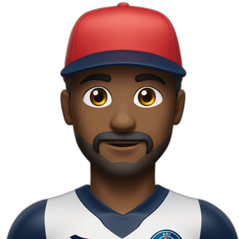 un garçon avec les yeux brider, des cheveux mi long qui se voit derrière, avec un bonnet, avec un peu de barbe et de moustache et vêtu d’un maillot de foot noir du psg et une sacoche emoji