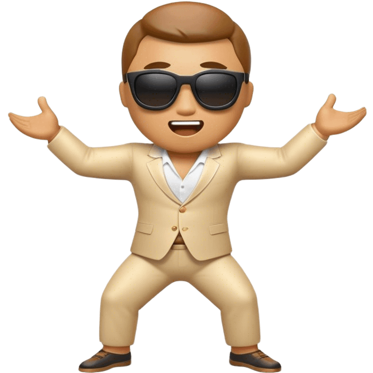 Cinematic Realistic Gangnam Style Pop Culture Emoji, showcasing a playful, iconic portrayal inspired by the hit song rendered with dynamic textures and fun, energetic lighting. emoji