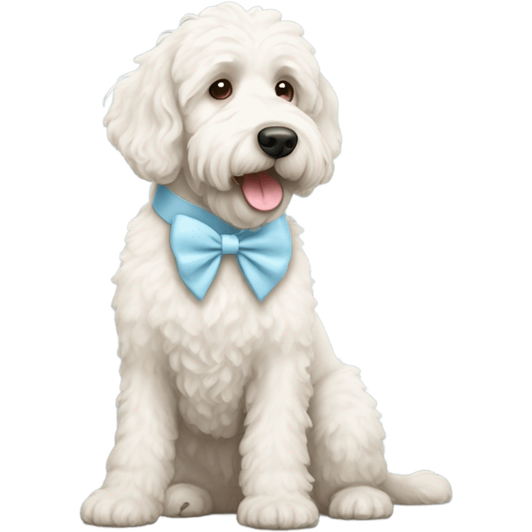 Labradoodle white with light blue bow collar  emoji