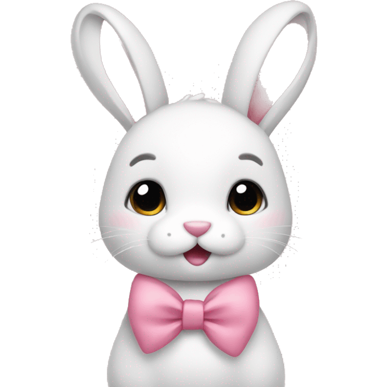 Cute bunny with a pink bow and blush emoji