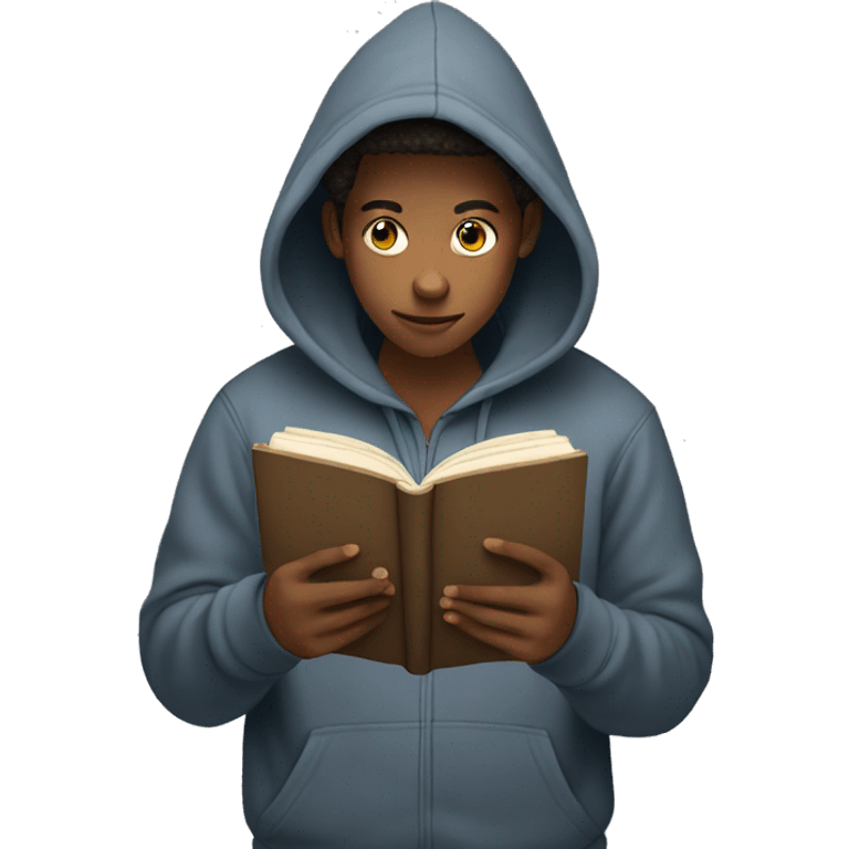 teenager in hoodie reading a book emoji