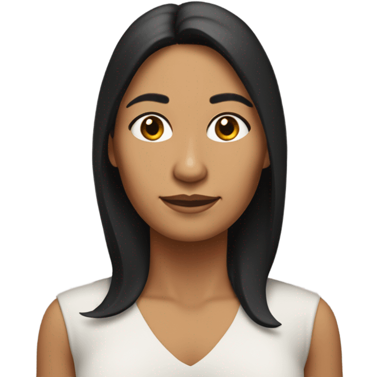 Mexican woman, 53 years old, has sun-darkened skin with a round face, has thick shoulder-length black hair. emoji