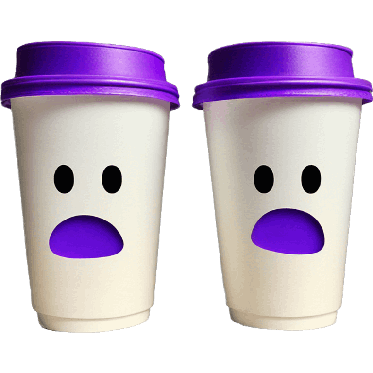 Two styrofoam cups stacked with purple drink inside emoji