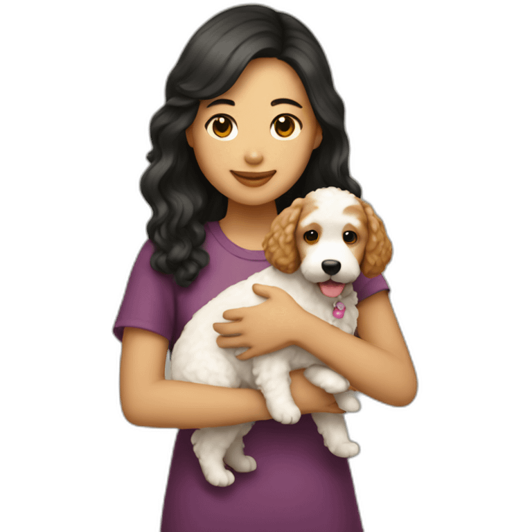 asian girl holding mini golden doodle emoji