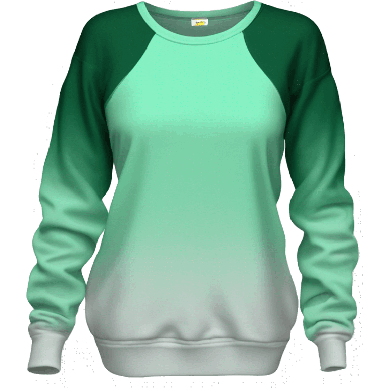 Hyper Realistic isolated cold shoulder mint green and forest green ombre long sleeve tunic sweat shirt . emoji