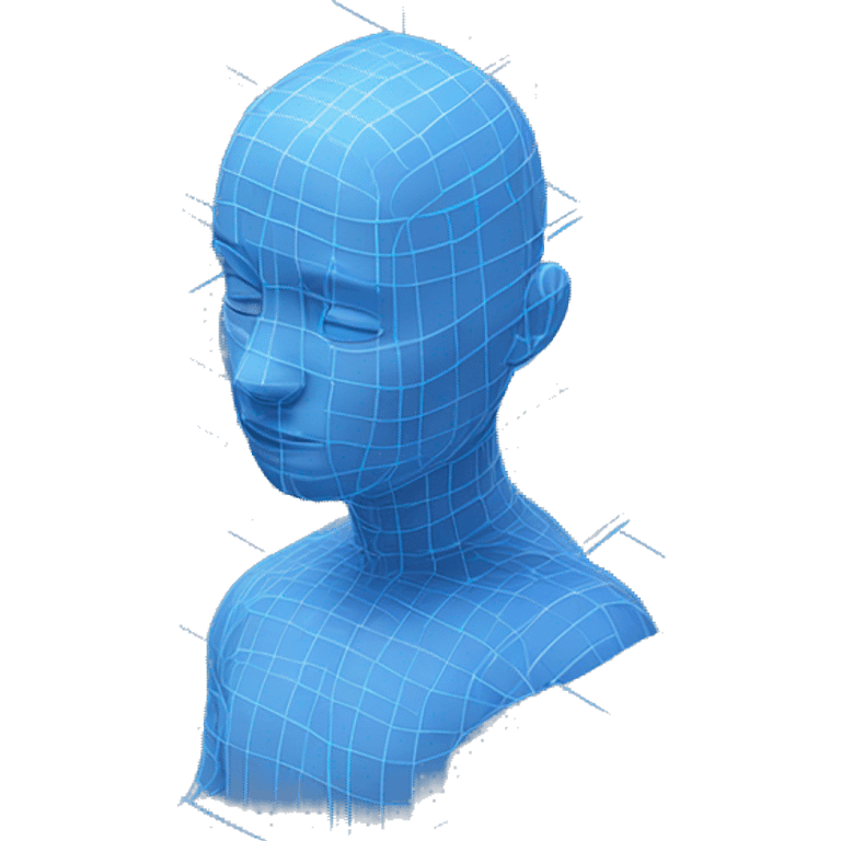 3D blue line grid, right angle, showing depth and space with a human in the grid emoji