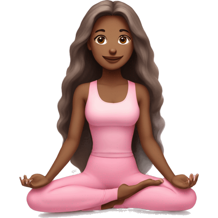  long hair and yoga beautiful girl in light pink pink pink clothes sitting on a yoga mat emoji