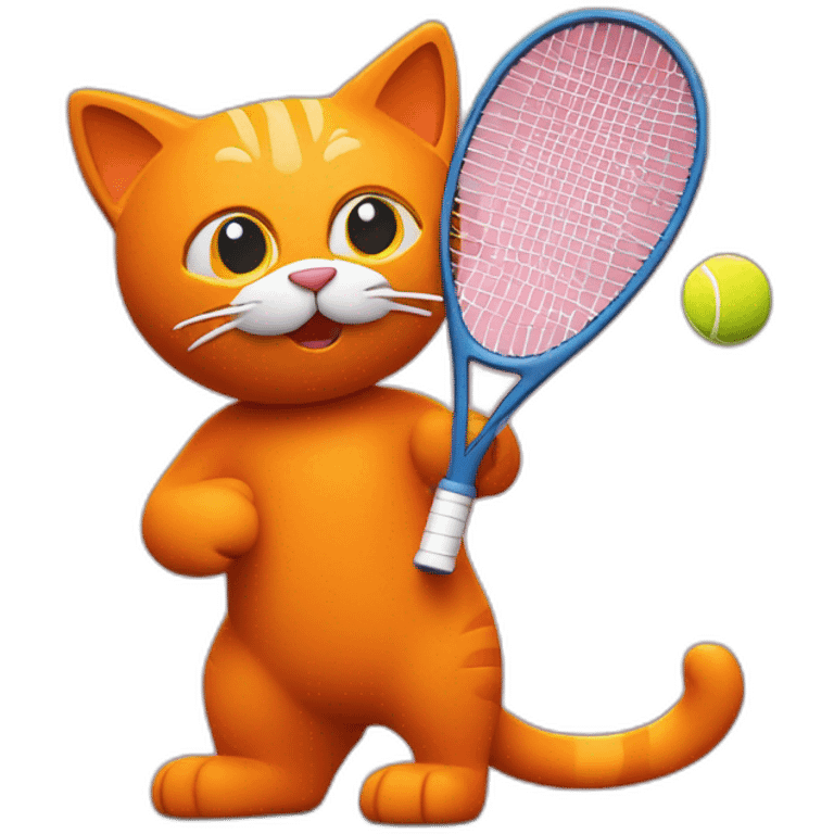 Orange Plasticine cat with a tennis racket in his hand emoji