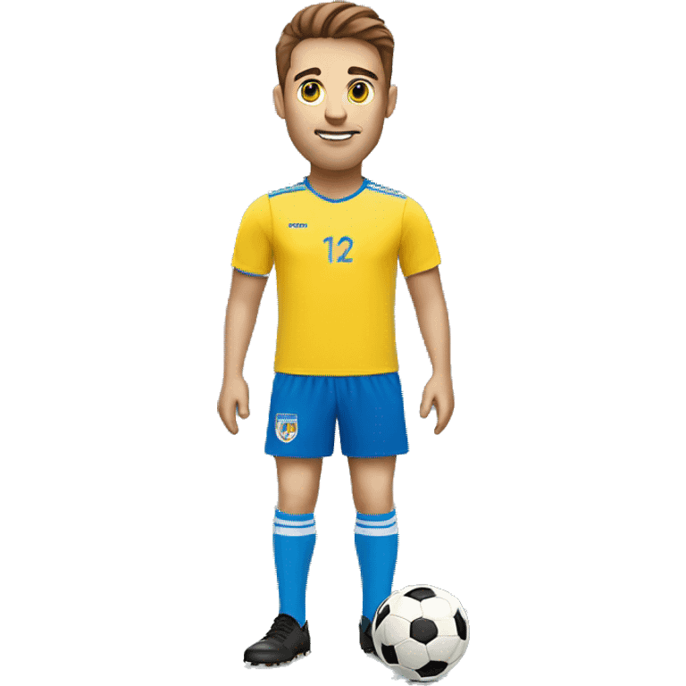 White face man, brown hair,soccer player in yellow shirt and blue shorts and blue socks emoji