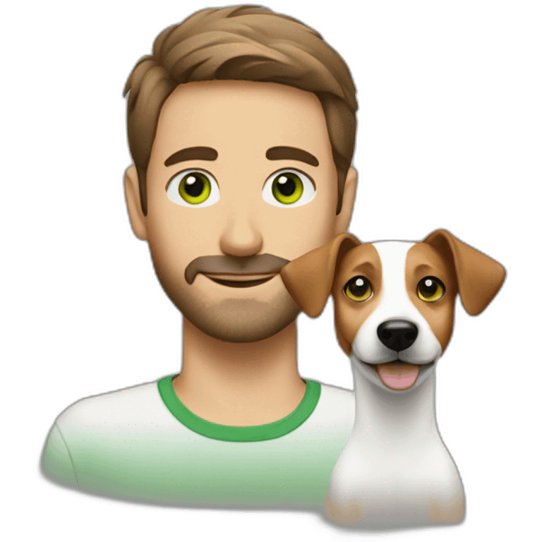 Man with green eyes with jack russell terrier dog emoji