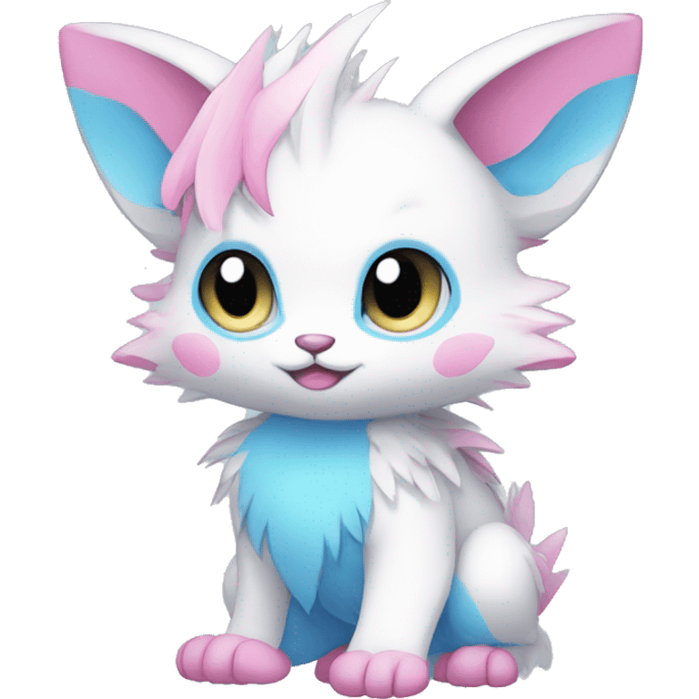 Cute cool white blue pink animal hybrid Fakemon full body emoji