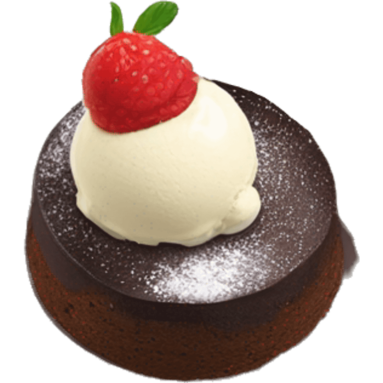 chocolate lava cake with ice cream on top on a plate emoji