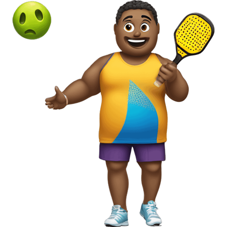 Fat person waving a pickleball paddle emoji