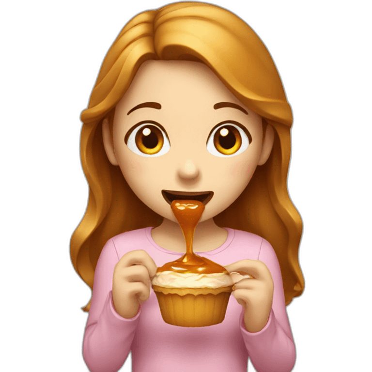 Girl eating a caramel emoji