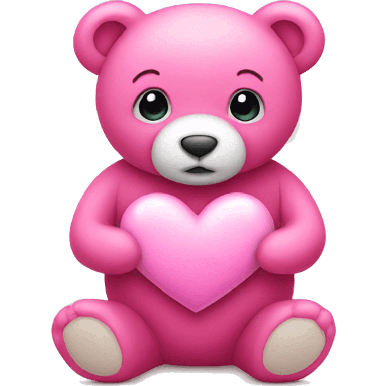 Pink teddy bear holding heart emoji