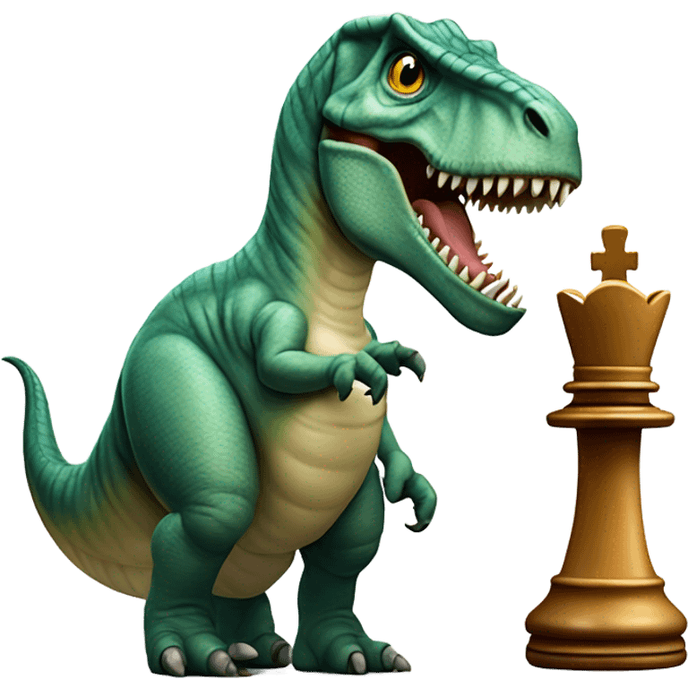 dinosaur holds a queen chess piece in its paw emoji