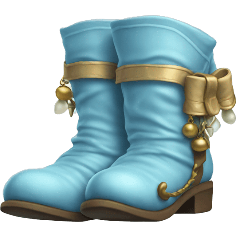 Realistic isolated light blue elf boots with bells. emoji