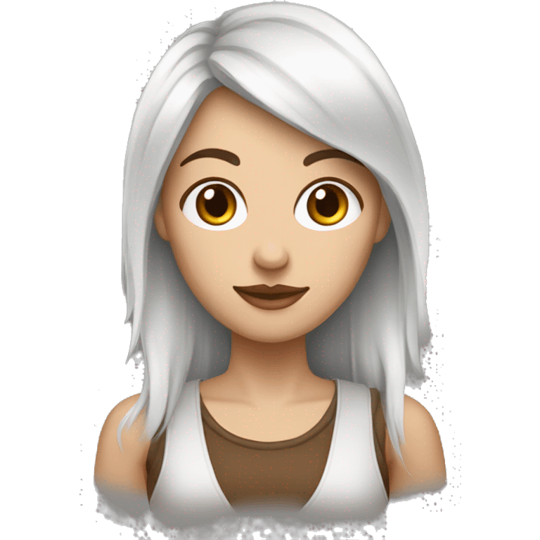 Graphiste UI designer woman, White skin hair brown and tatoo on the skin  emoji