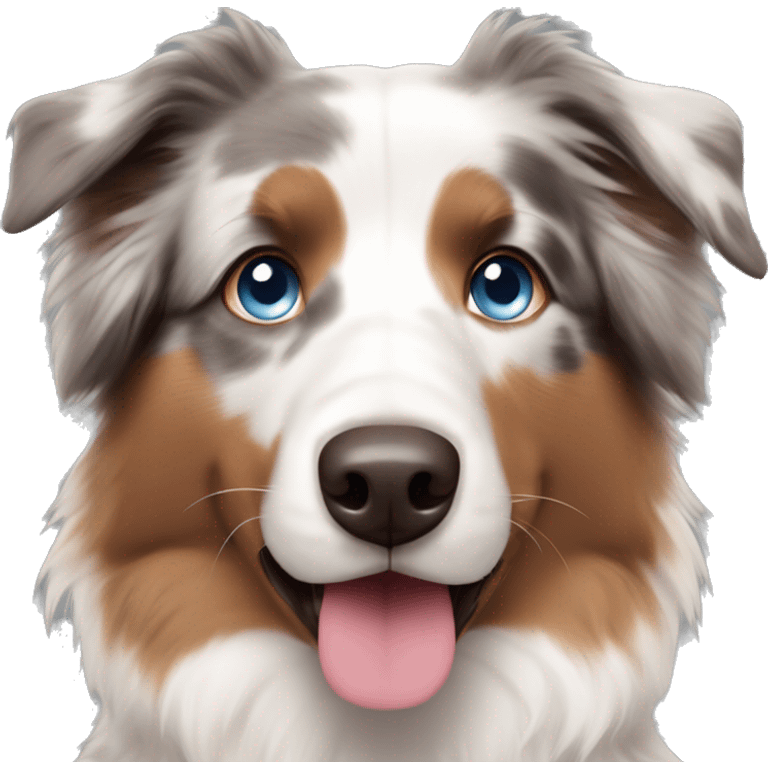 australian shepherd dog with blue eyes, a pink and brown nose, and a white and brown colored fur emoji