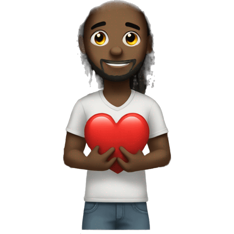 black guy with dreads holding a big heart  emoji