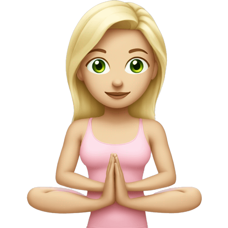 blonde yoga girl light pink clothes green eyes emoji