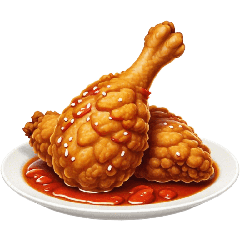 Cinematic Realistic Korean Fried Chicken Dish Emoji, depicted as crispy, golden-fried chicken glazed in a tangy sauce rendered with detailed textures and vibrant, dynamic lighting. emoji