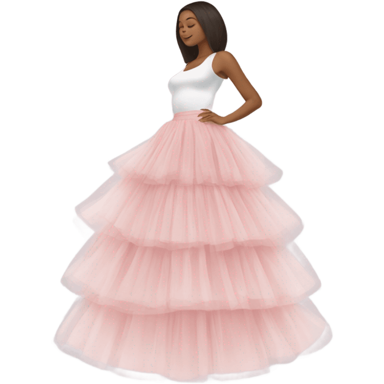 Long soft pink tiered tulle skirt, isolated emoji