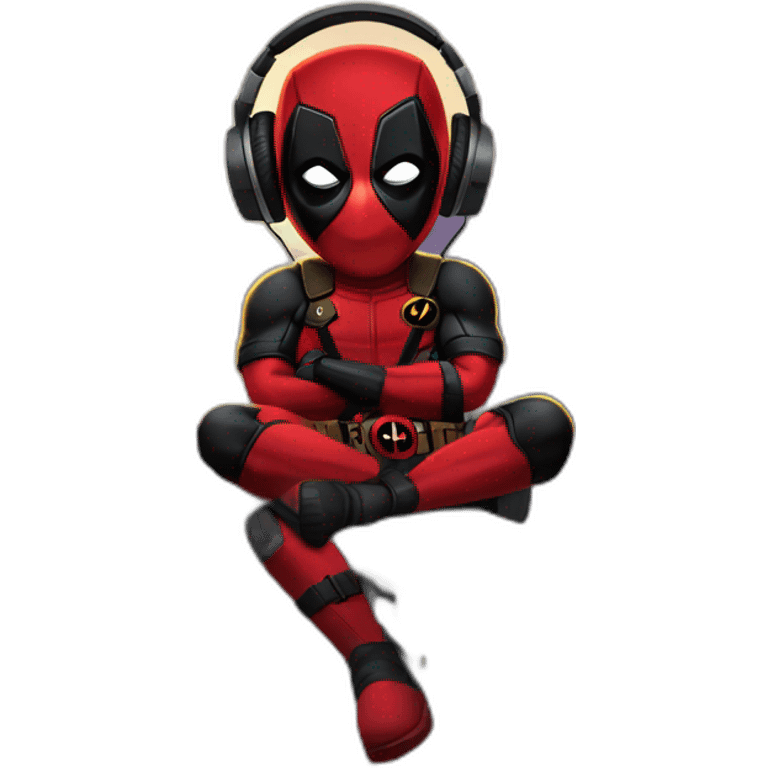 Deadpool-listening to music with headphones- on a bridge emoji