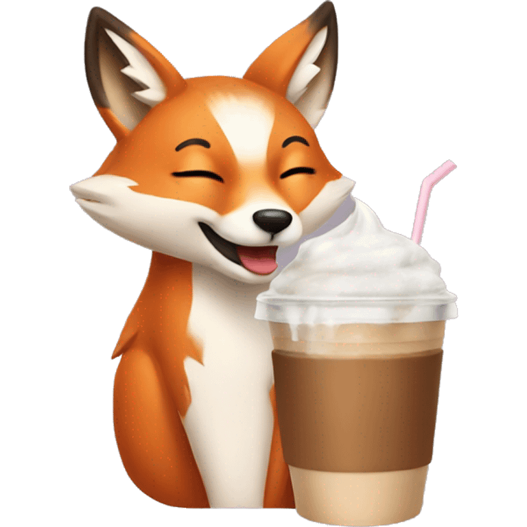 Cute fox drinking an iced latte emoji