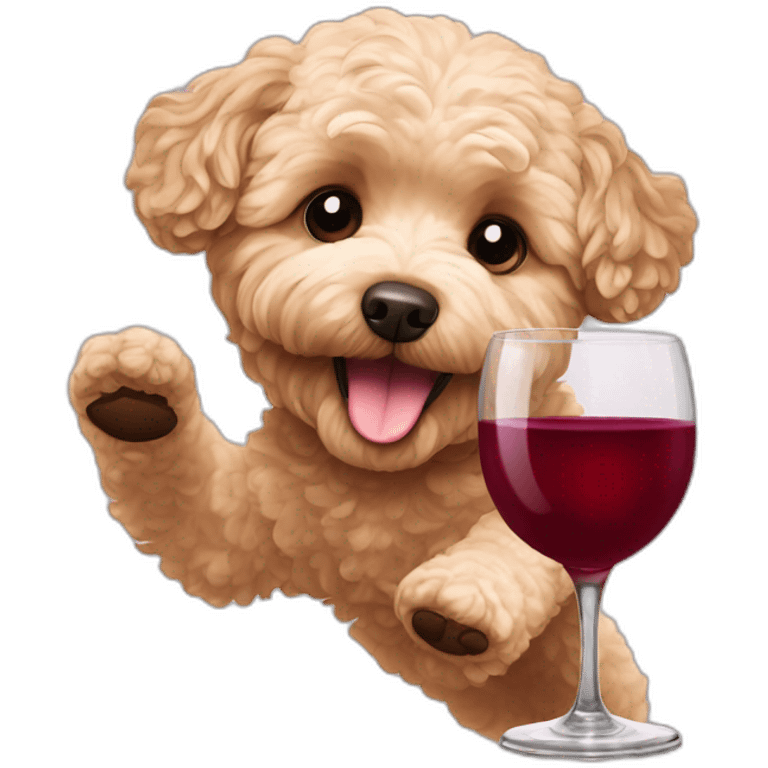 Beige maltipoo jumping a cup of wine emoji