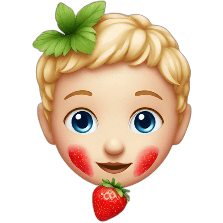 Cute Baby face with blue eyes in a strawberry emoji