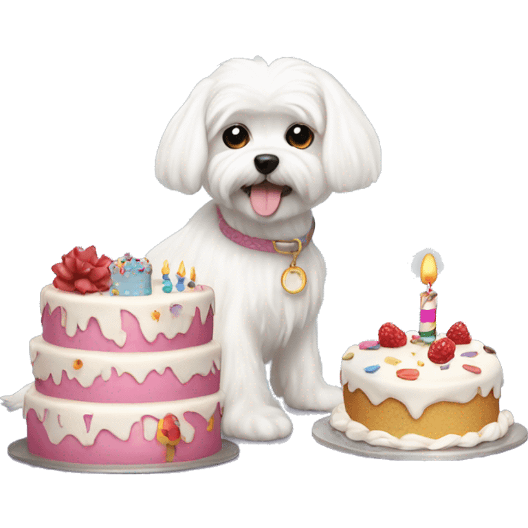  white maltese dog and birthday cake emoji