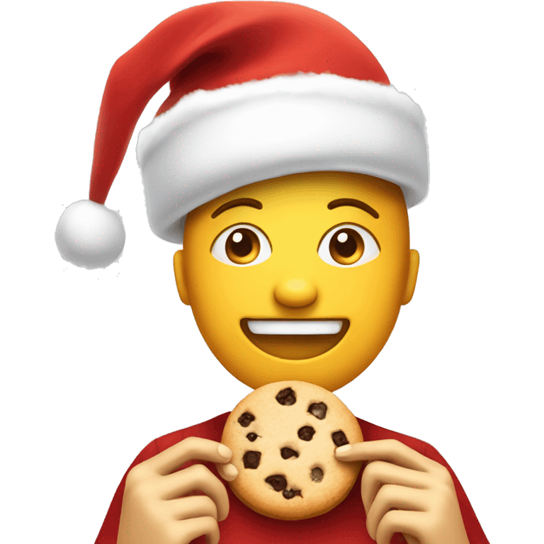 Happy face with christmas hat eating a cookie emoji