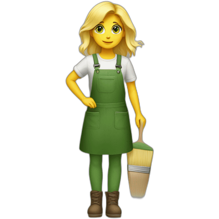 Painter girl with brushes and paints blonde green eye full body emoji