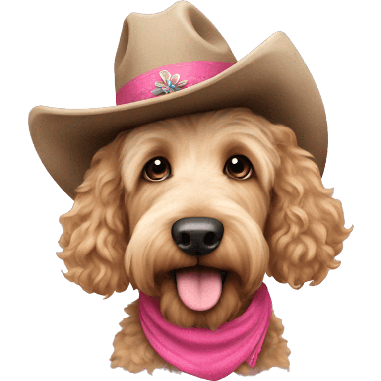 Cowgirl labradoodle with pink hat emoji