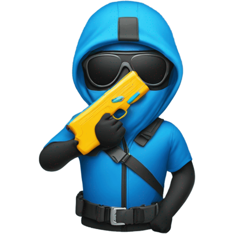 Blue emoji With a ski mask and a water gun emoji