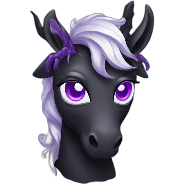 Spooky black unicorn with purple eye and white spider webs emoji