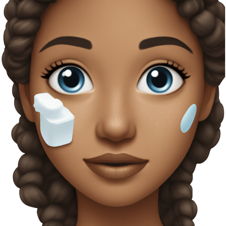 White Skin care on white freackles skin of a brunett blue eyed girl using skin care products the text on it is caudalie and ordinary brand emoji