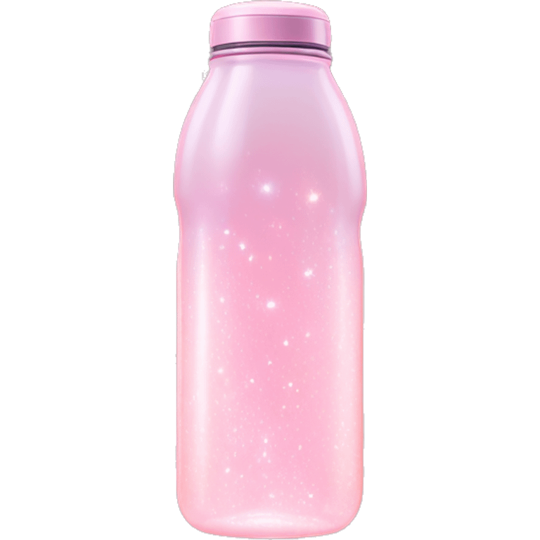 Pastel Pink Water Bottle "A pastel pink water bottle with glowing liquid inside, sparkling accents on the lid, and a faint shimmering light trailing from its base." emoji