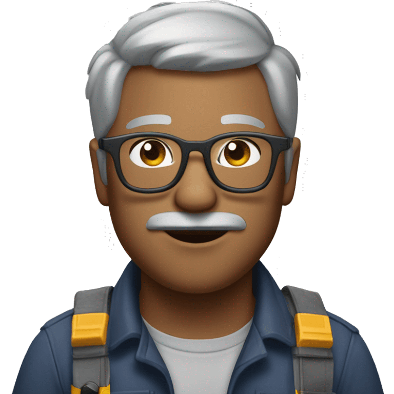 younger man bit darker skin grey hair with less hair and light bear and moustache and thinner glasses and dressed like an electrician with just multimeter emoji