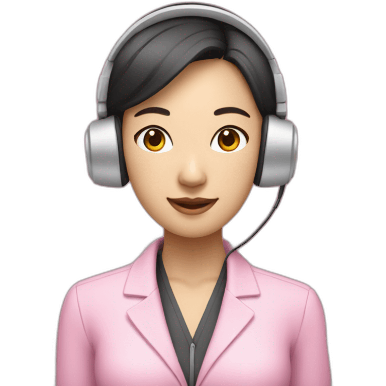 asian woman Employee with white skin and headphone and microphone who is wearing pink office clothes emoji