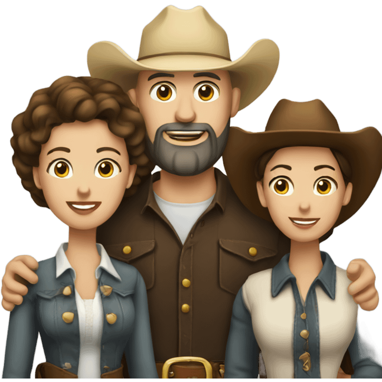 Bald bearded cowboy with brunette wife and daughter emoji