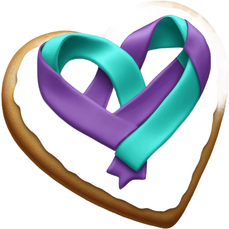 Cookie heart with teal purple ribbon loop emoji