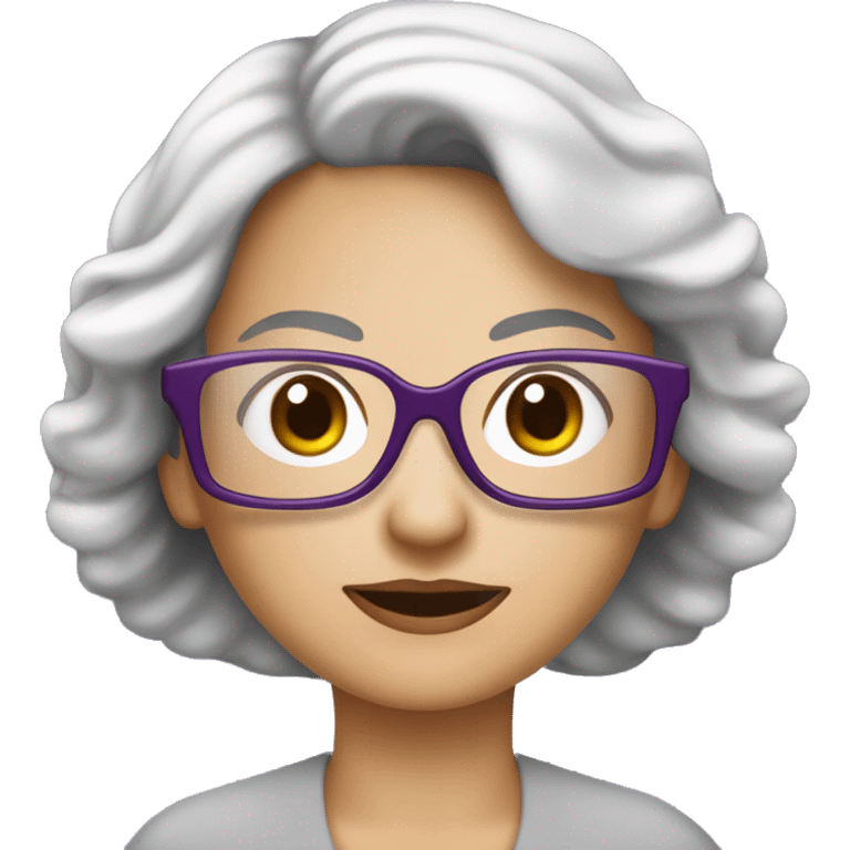 Une femme blanche brune avec un carré et des lunettes violettes emoji