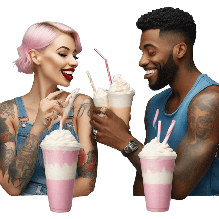 Photo model tattooed couple drinking milkshakes emoji