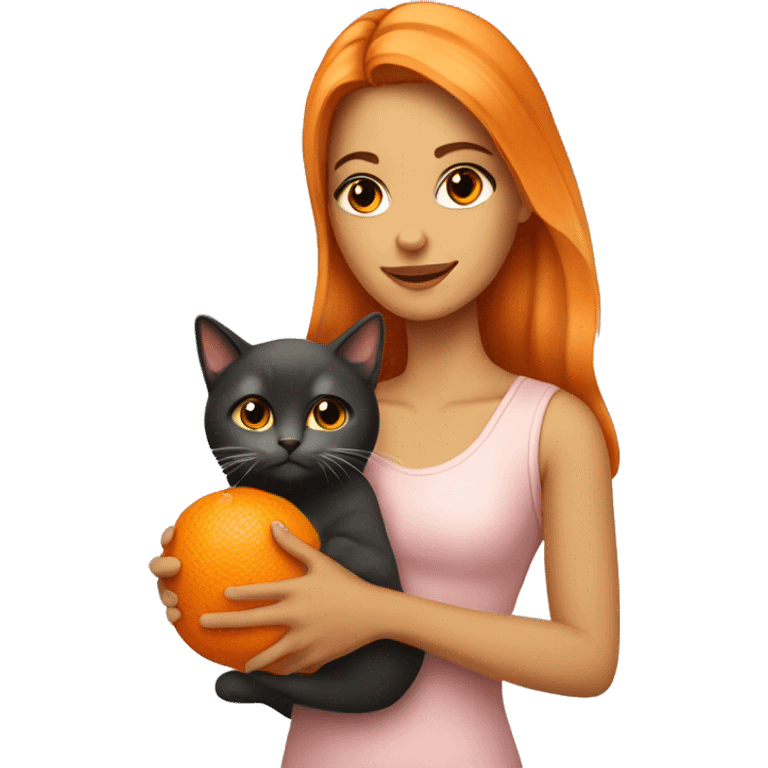 pretty woman holding orange cat emoji