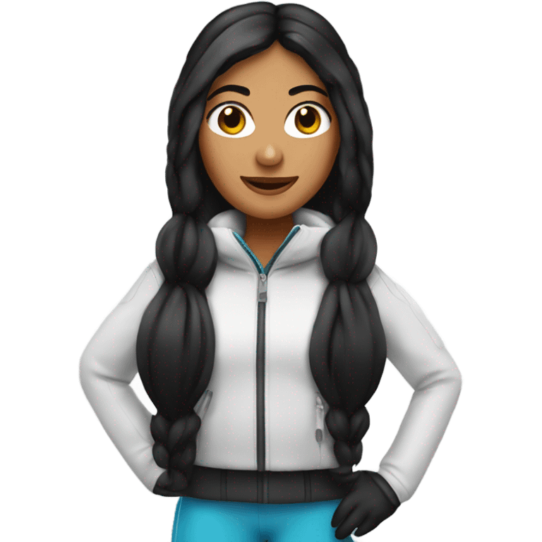 Tanned woman with long black hair as a ski girl emoji