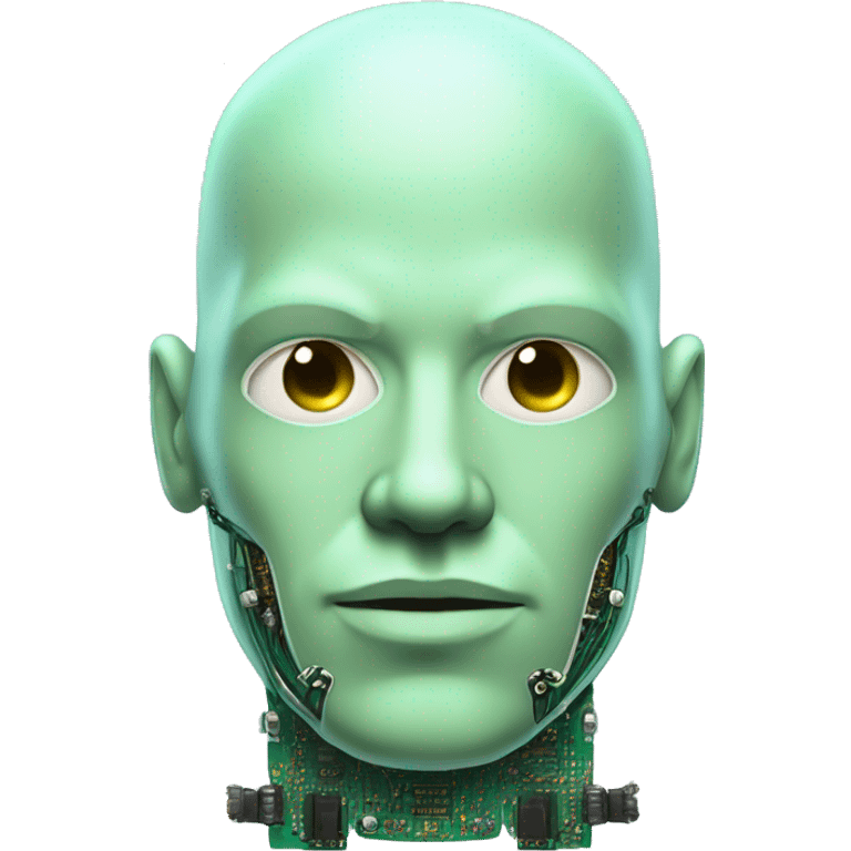 Pastel green bald male cyborg head with goatee and circuitry emoji