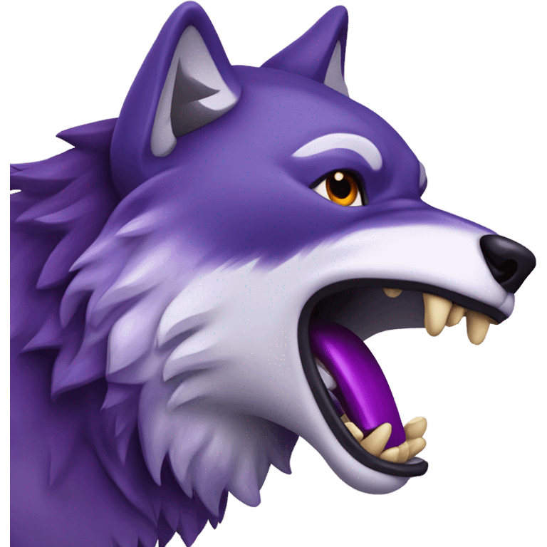 Wolf eating an eggplant emoji